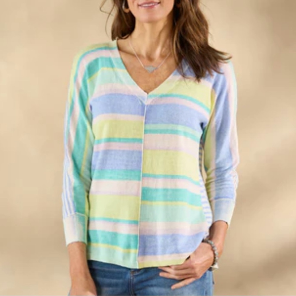NWT Sundance Milla Floral Daze ‎ Striped Sweater In Sky Size XXL